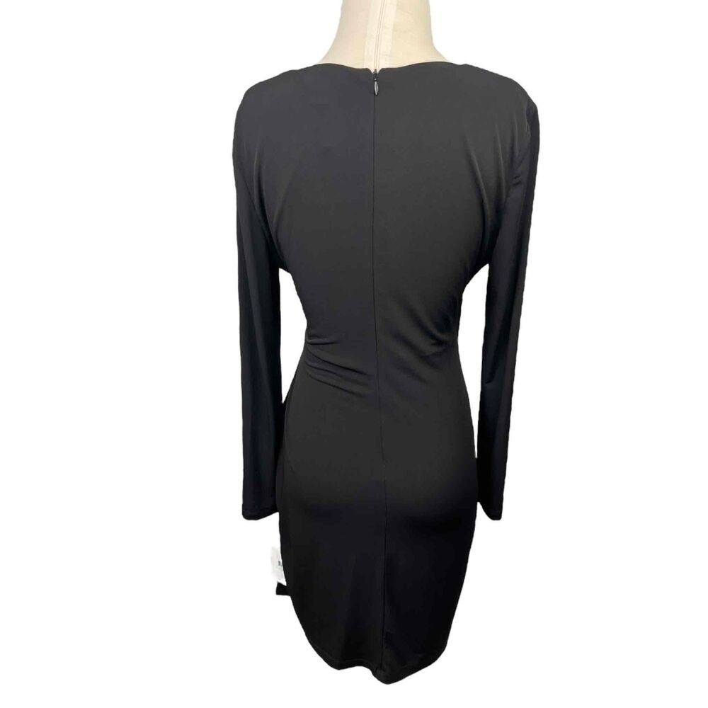 NWT Calvin Klein Womens Black Ruched Faux‎ Wrap Long Sleeve Bodycon Dress Size 8 - Picture 3 of 10